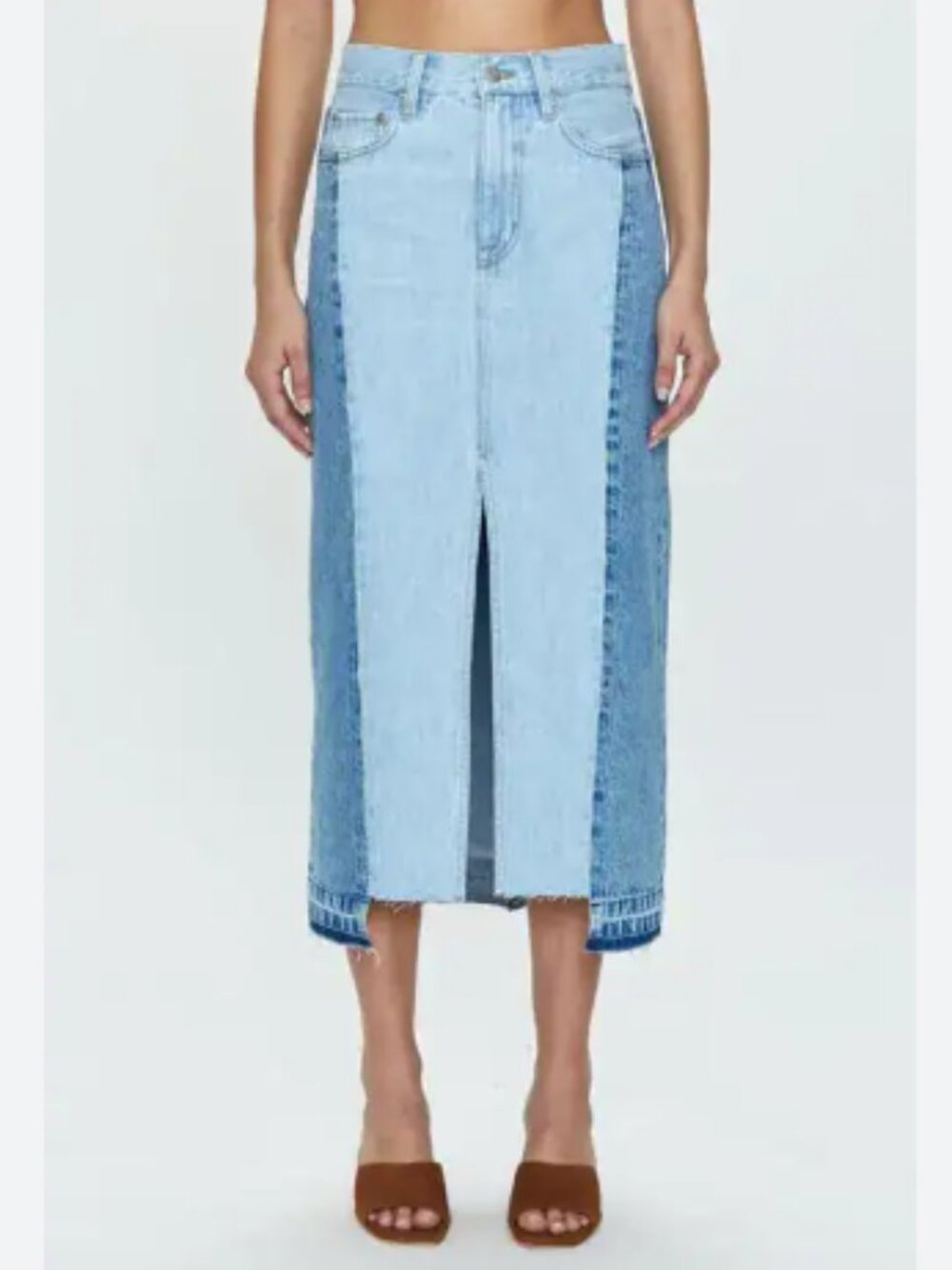 NEW PISTOLA Alice Two-Tone Denim High Rise Midi Skirt SZ 30 (10) Boho Patchwork